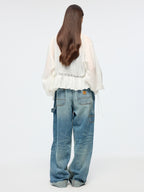 Distressed denim cargo pants