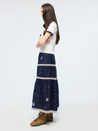 Openwork embroidered maxi skirt