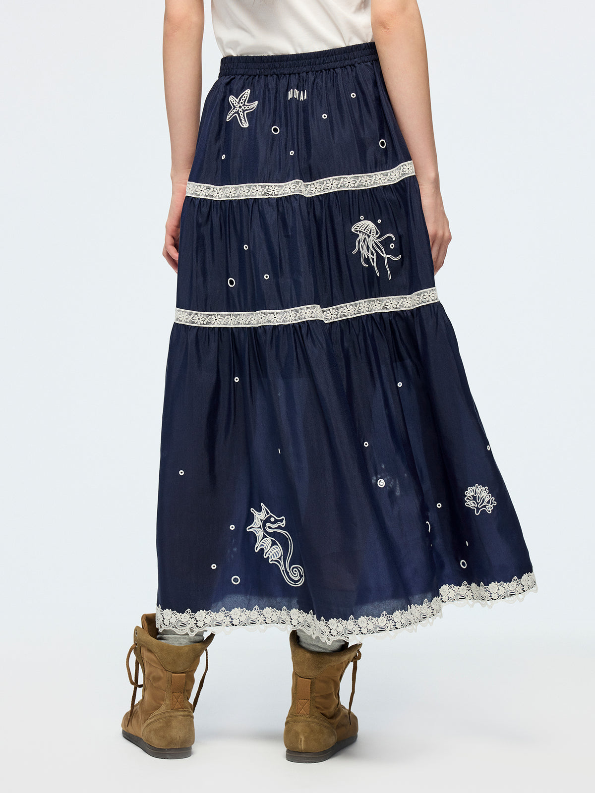 Openwork embroidered maxi skirt