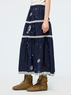 Openwork embroidered maxi skirt
