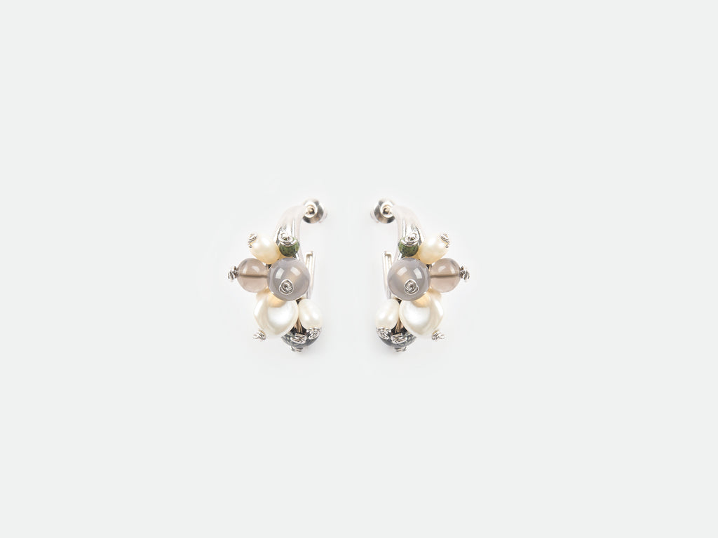 Multi Bead Hoop Stud Earrings