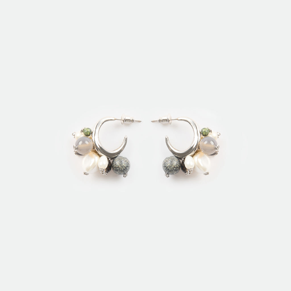 Multi Bead Hoop Stud Earrings