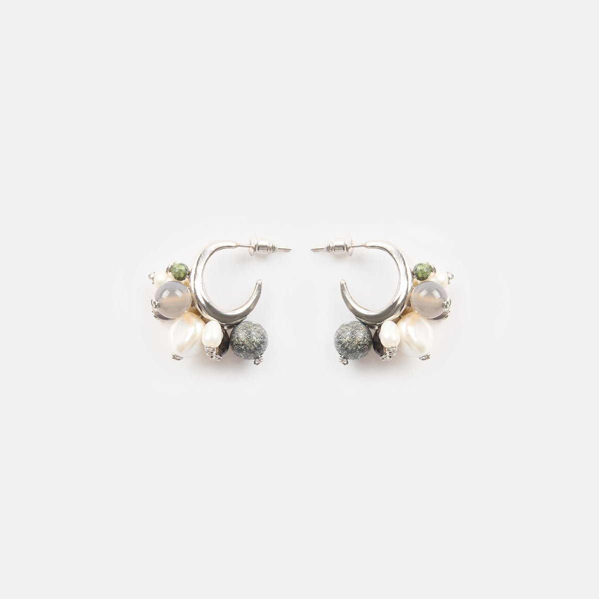 Multi Bead Hoop Stud Earrings