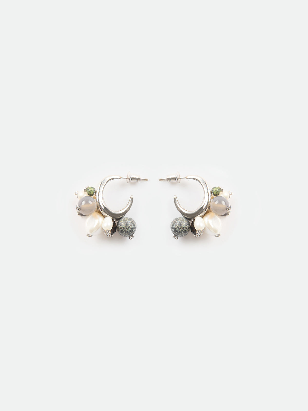 Multi Bead Hoop Stud Earrings