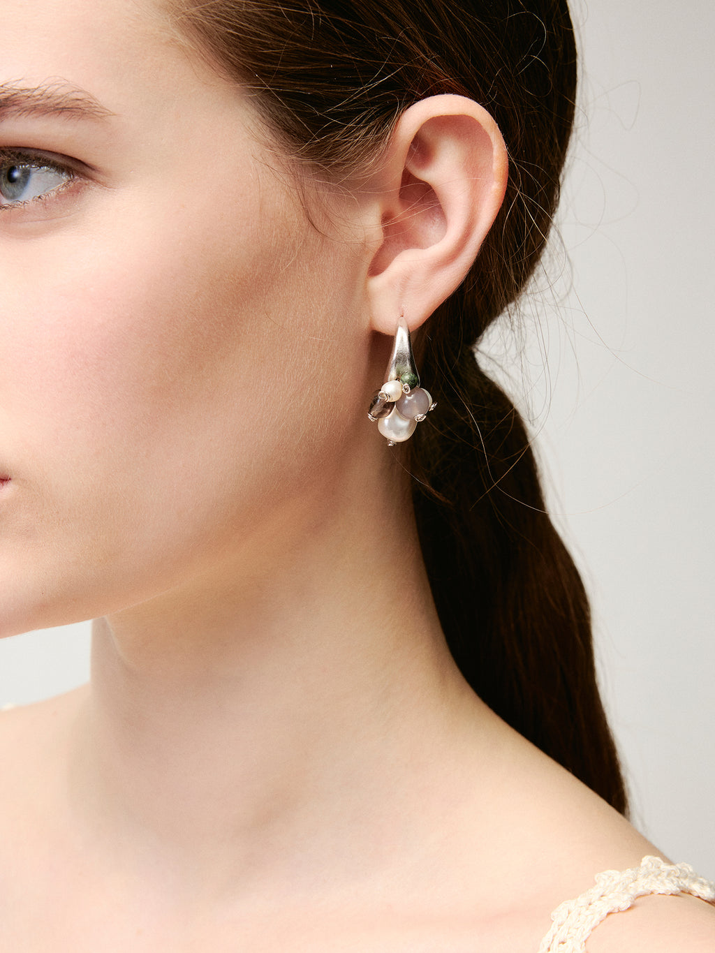 Multi Bead Hoop Stud Earrings