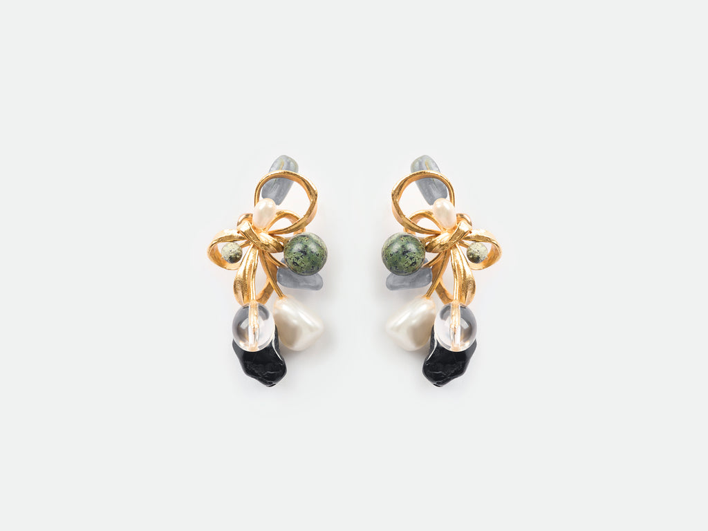 Multi-Bead Bow Stud Earrings
