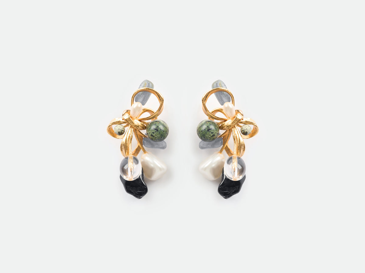 Multi-Bead Bow Stud Earrings
