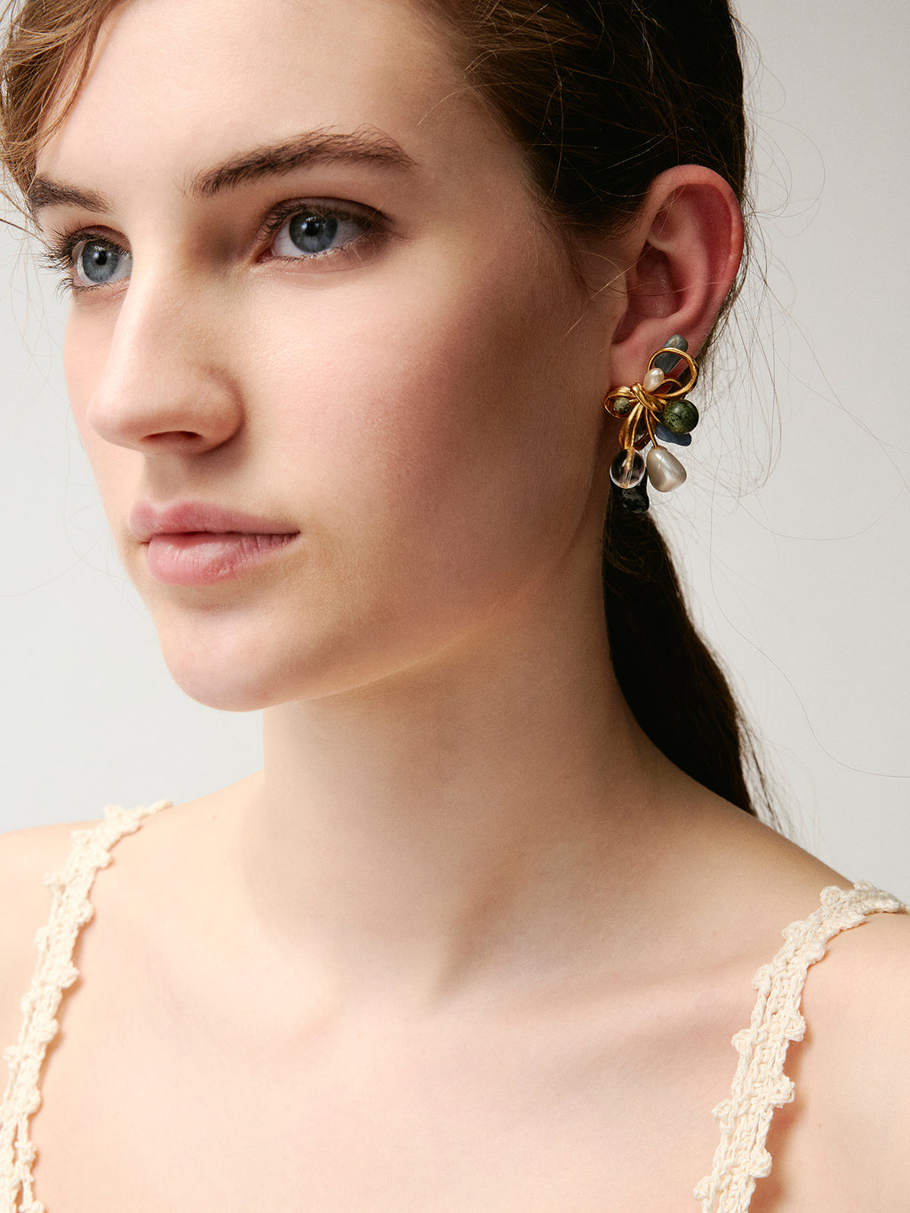 Multi-Bead Bow Stud Earrings