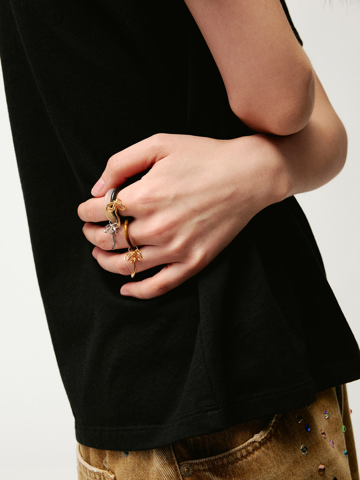 Mini Bow Natural Stone Ring