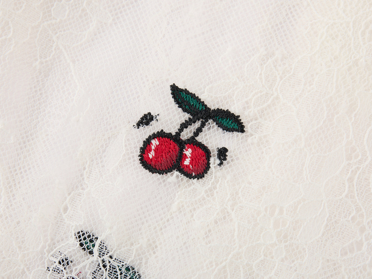 Embroidered sporty cherry lace shirt