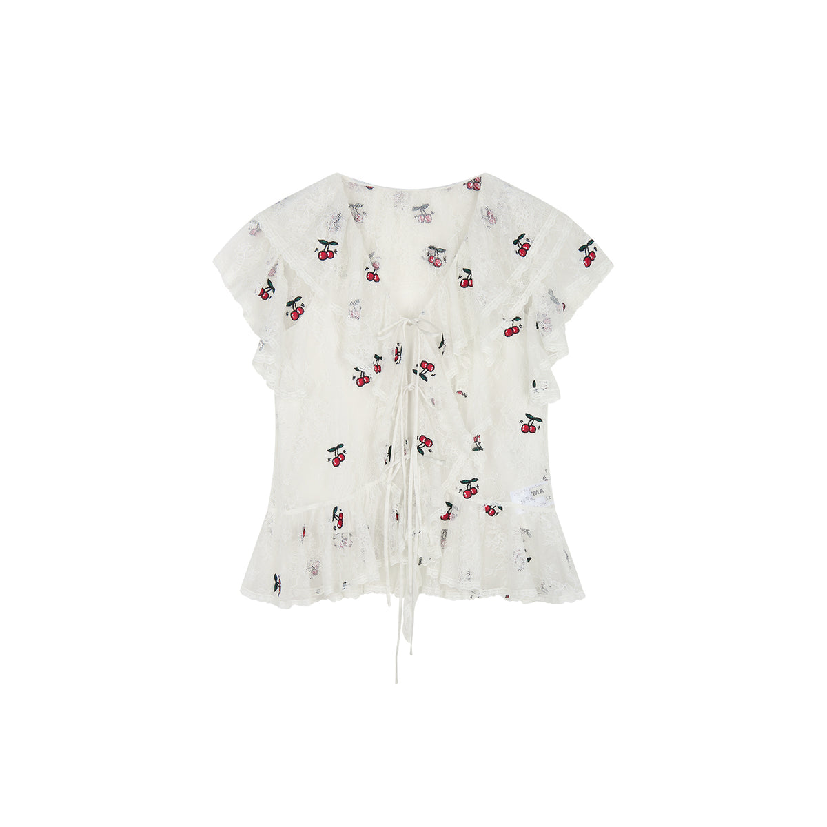 Embroidered sporty cherry lace shirt
