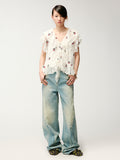 Embroidered sporty cherry lace shirt
