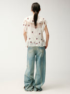 Embroidered sporty cherry lace shirt