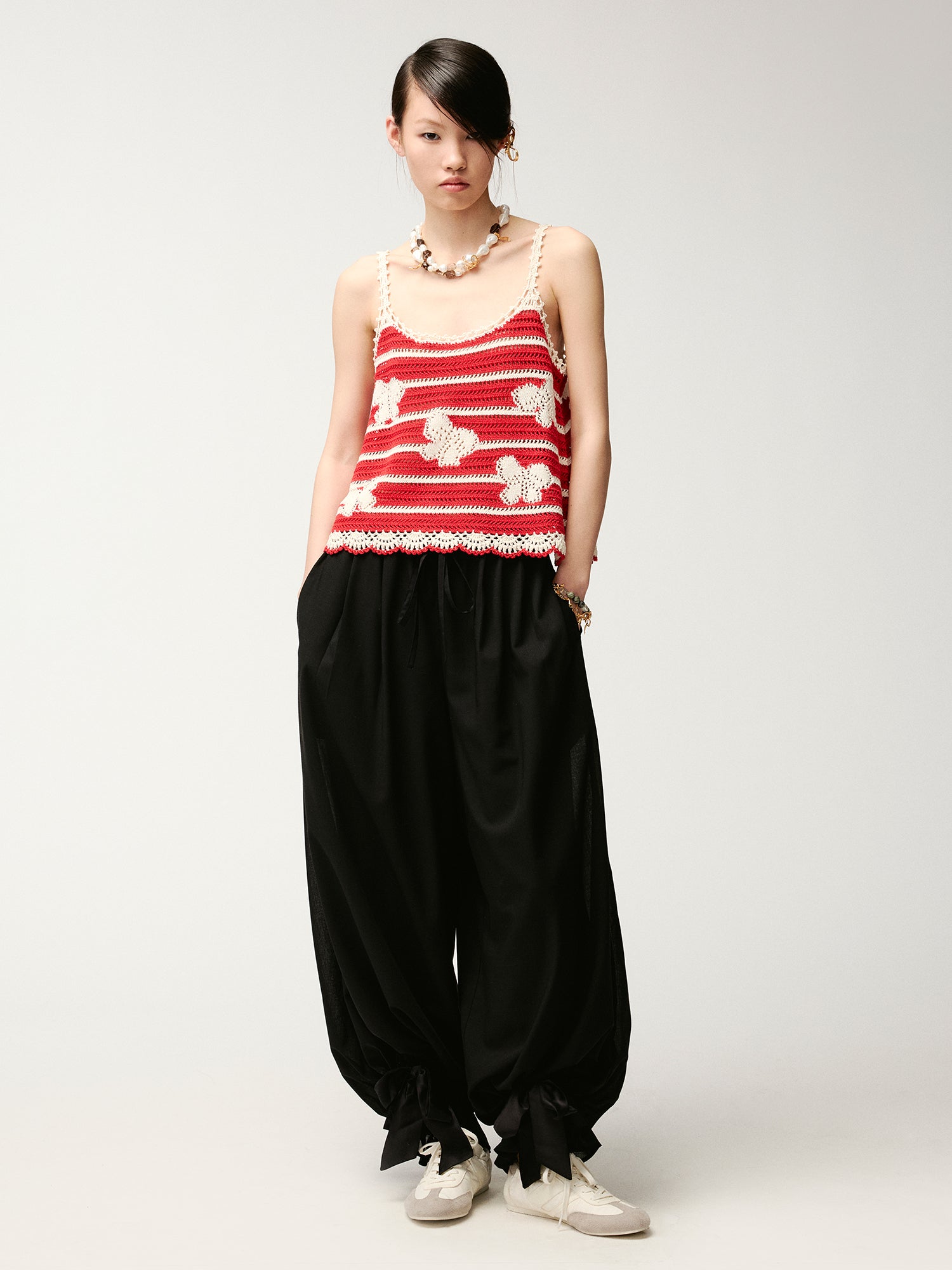 Handcrafted lace bow knit camisole