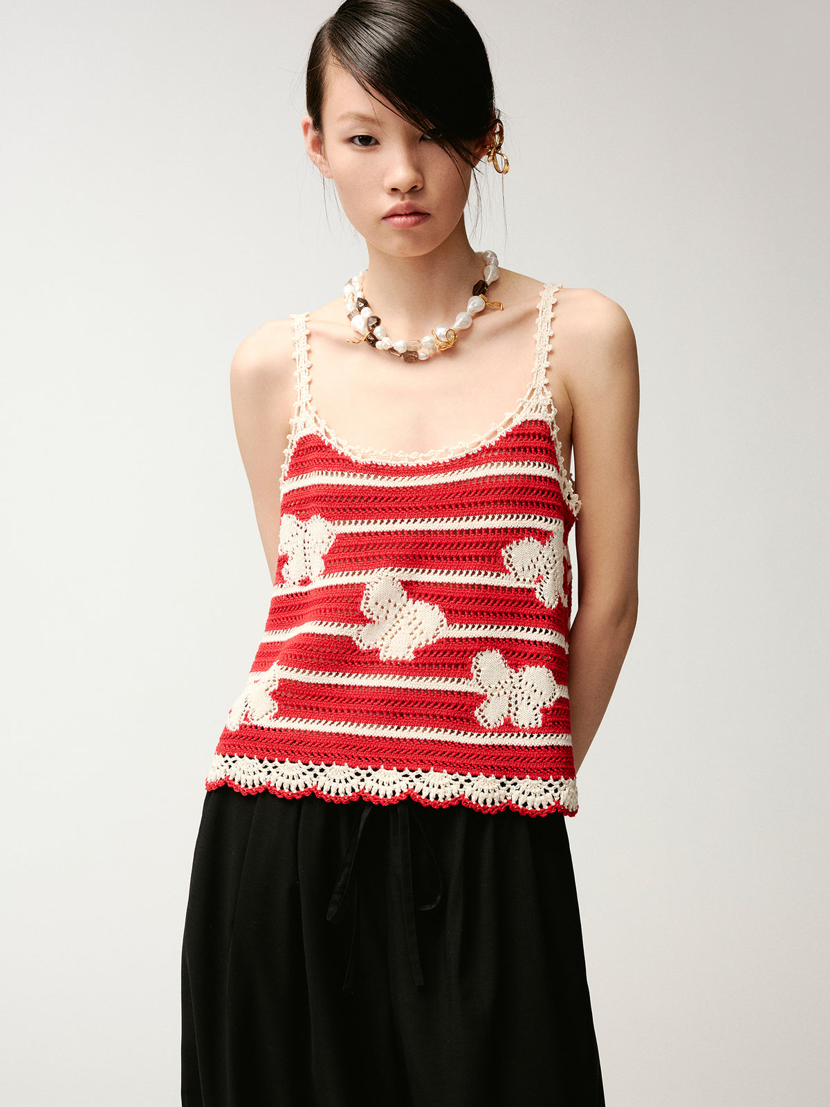 Handcrafted lace bow knit camisole