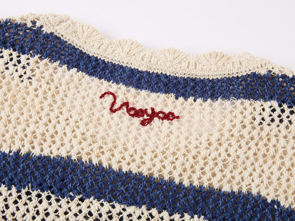Handcrafted bow striped knit T-shirt
