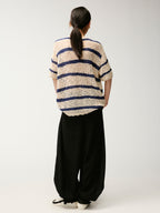 Handcrafted bow striped knit T-shirt