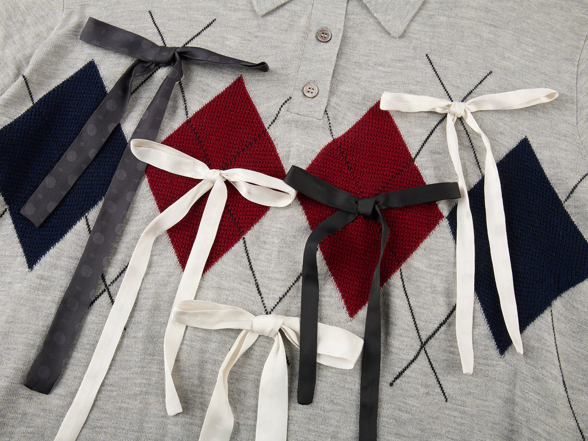 Ribbon bow polo knit T-shirt