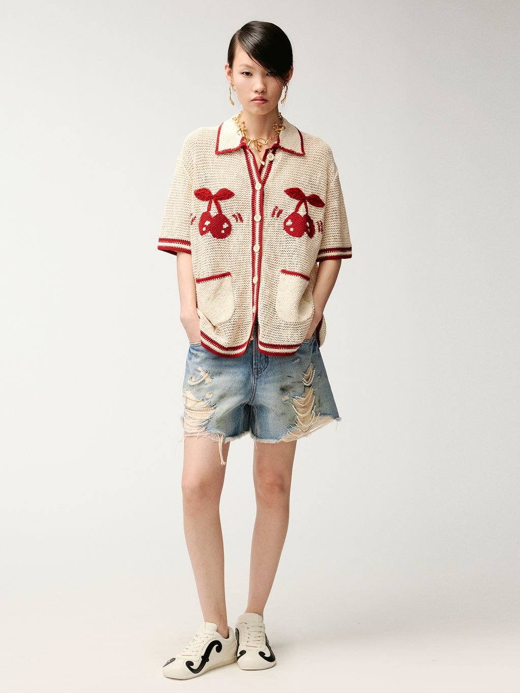 Handcrafted sporty cherry cardigan