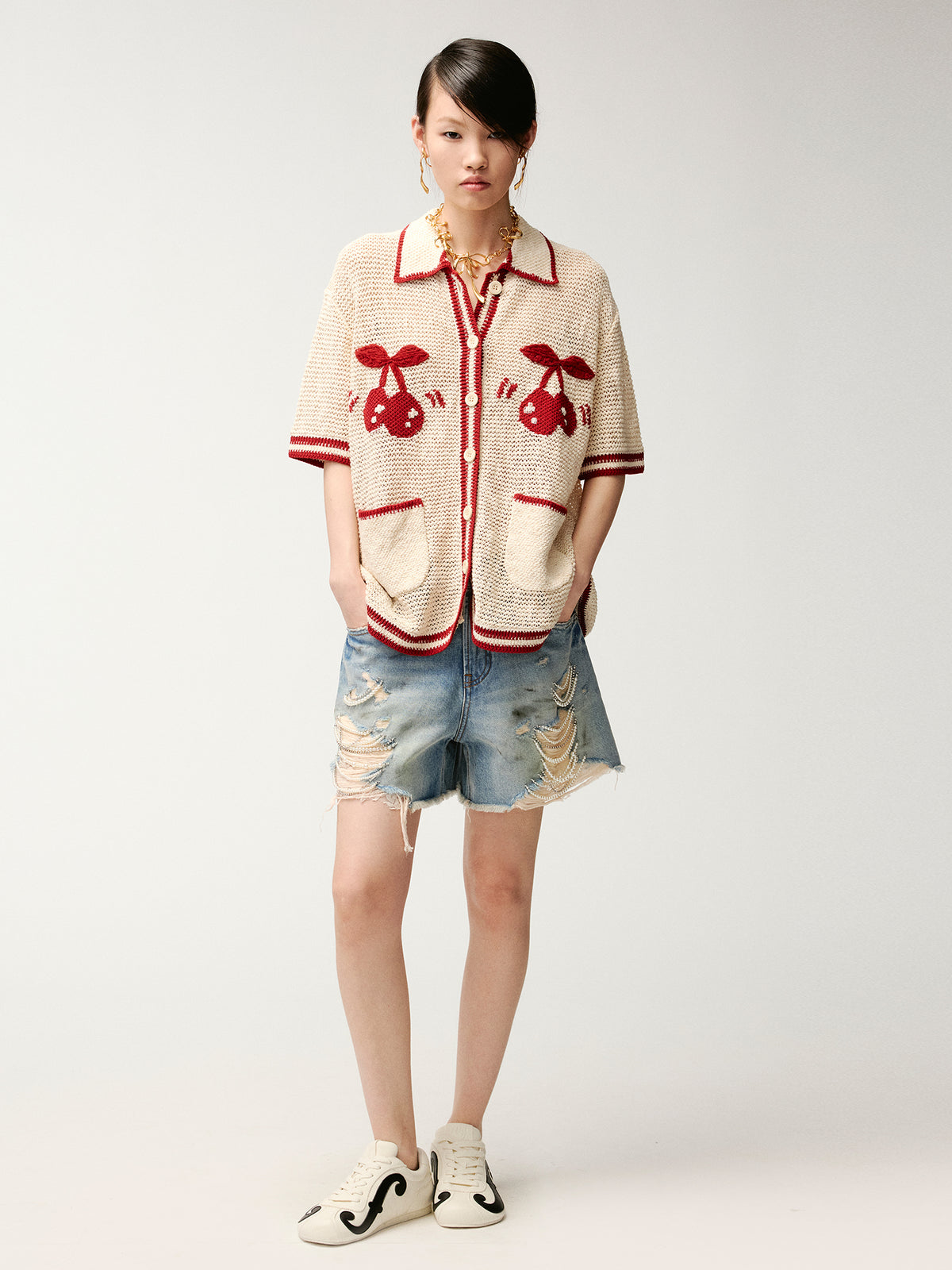 Handcrafted sporty cherry cardigan