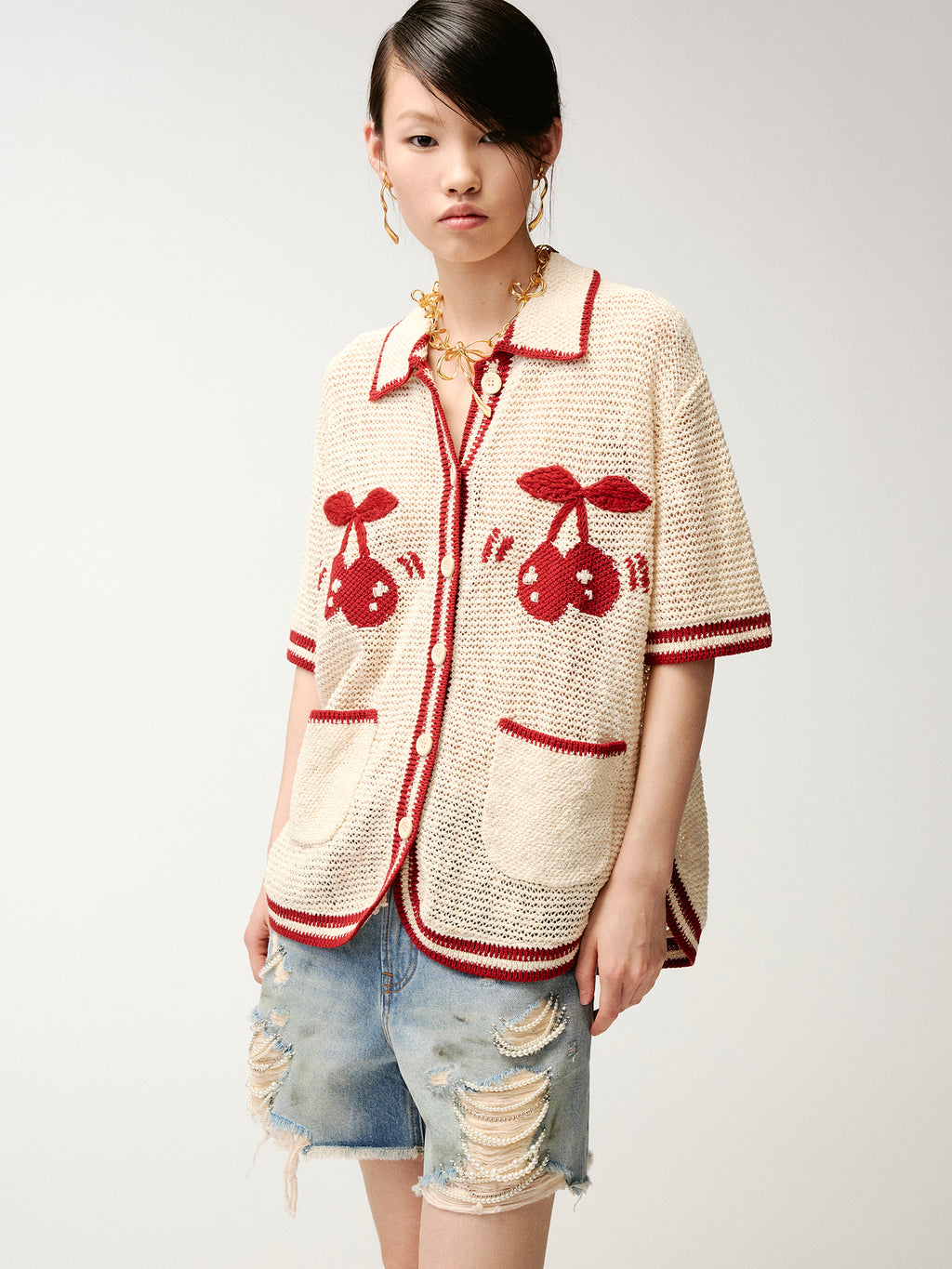 Handcrafted sporty cherry cardigan