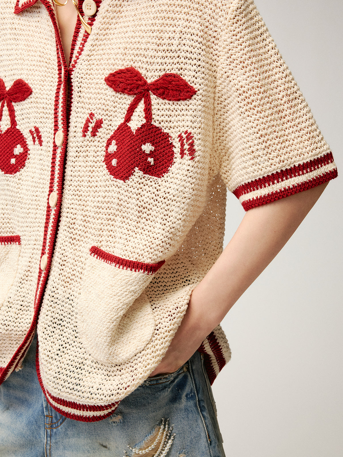Handcrafted sporty cherry cardigan
