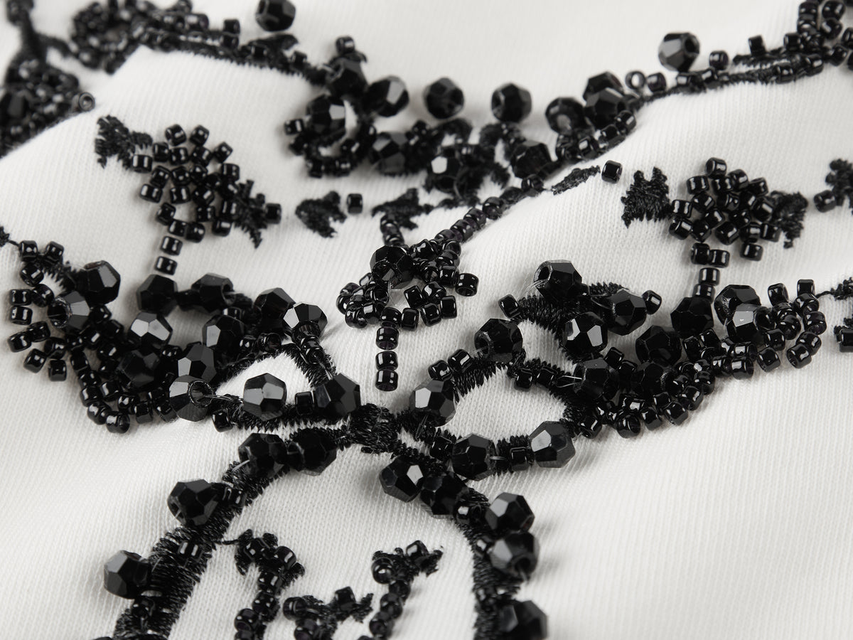 Beaded embroidered vintage necklace raglan T-shirt