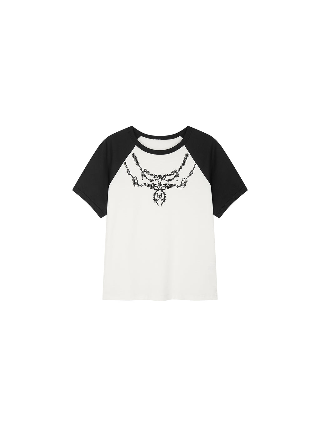 Beaded embroidered vintage necklace raglan T-shirt