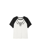 Beaded embroidered vintage necklace raglan T-shirt