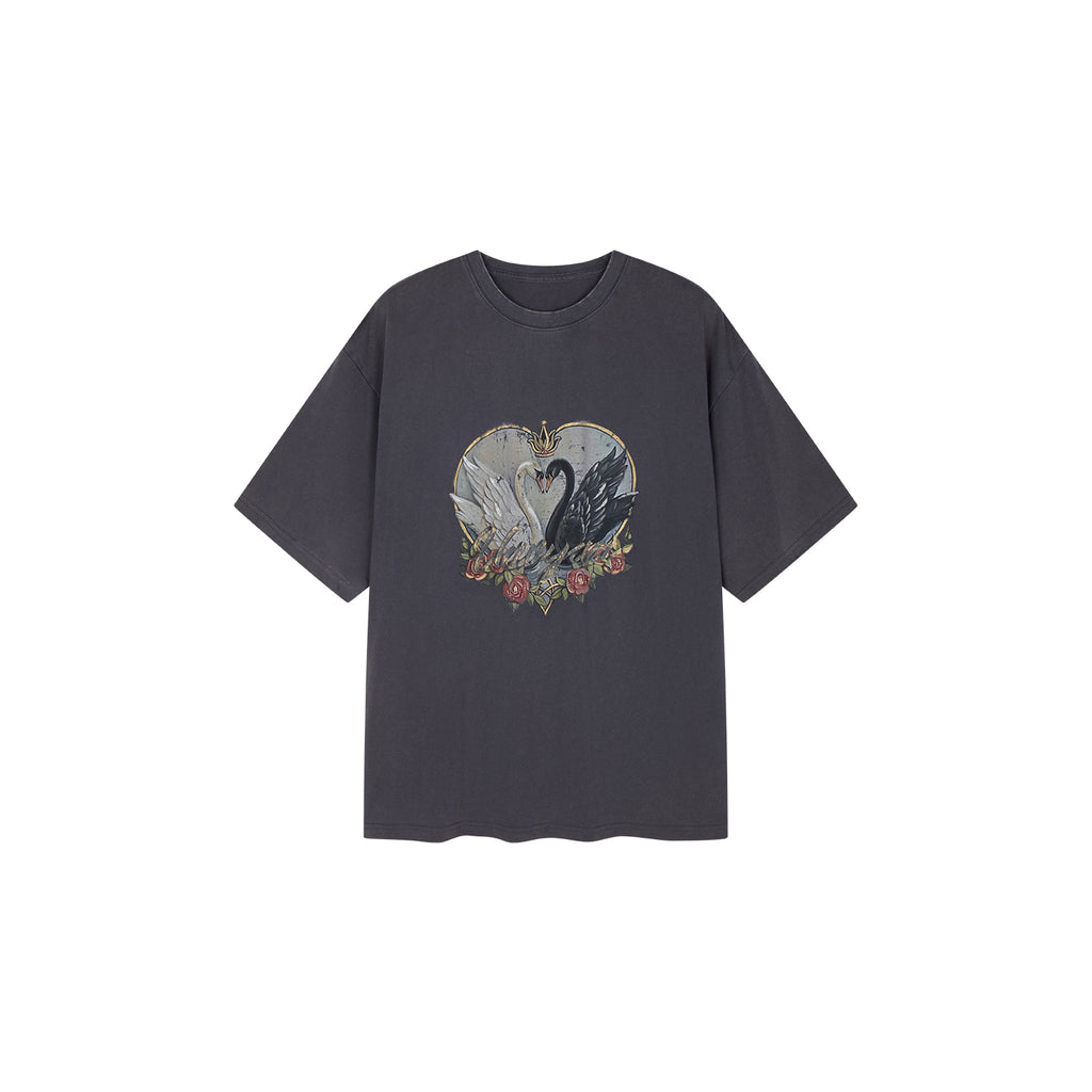 Swan Graphic Print Cotton T-Shirt