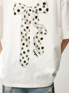 Sequin embroidered polka dot bow T-shirt