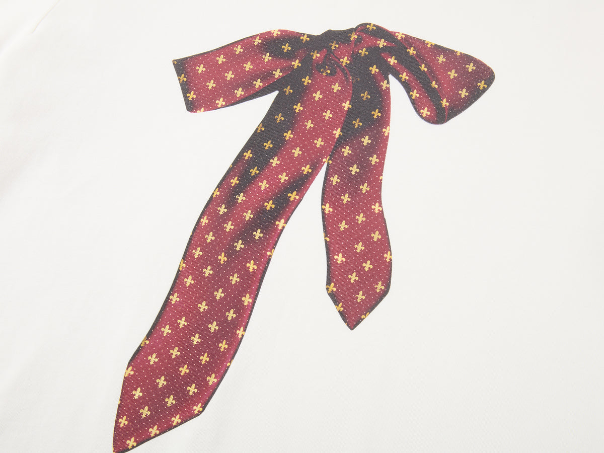 Foil-stamped tie bow T-shirt
