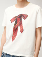 Foil-stamped tie bow T-shirt