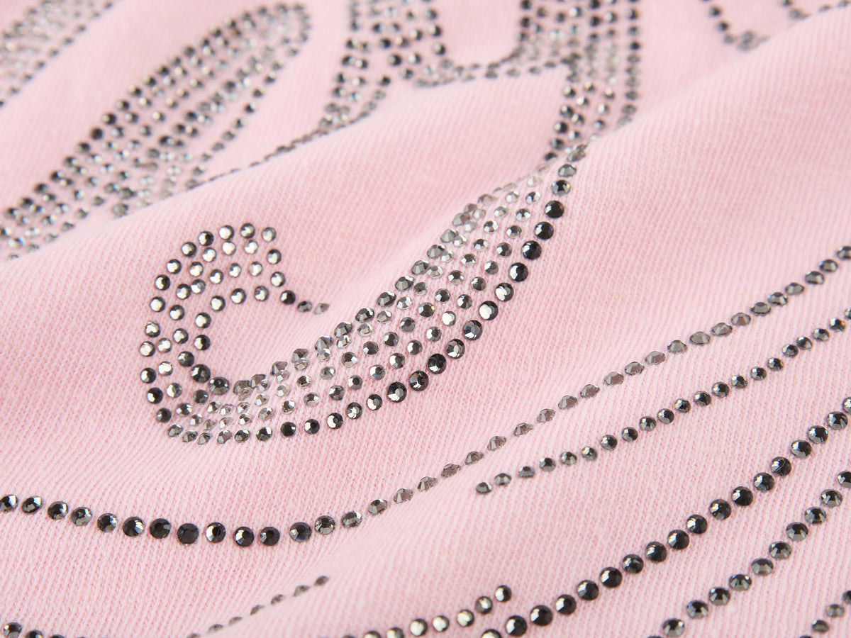 Rhinestone ribbon long sleeve T-shirt