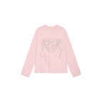 Rhinestone ribbon long sleeve T-shirt
