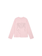 Rhinestone ribbon long sleeve T-shirt