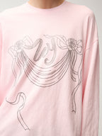 Rhinestone ribbon long sleeve T-shirt