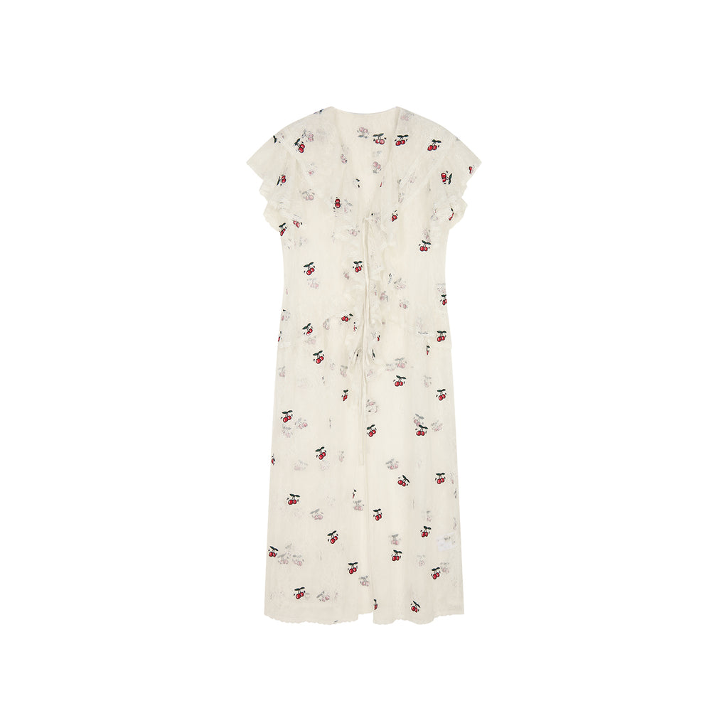 Embroidered sporty cherry lace tea dress