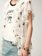 Embroidered sporty cherry lace tea dress