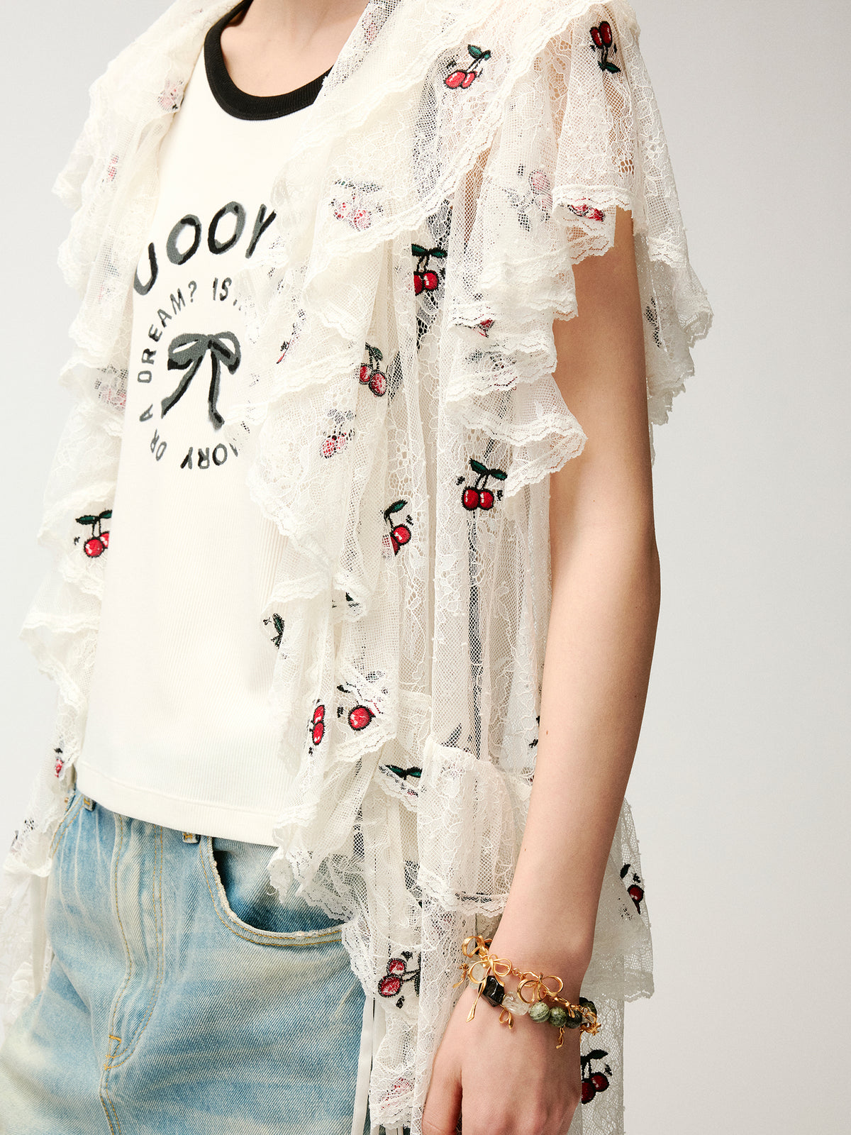 Embroidered sporty cherry lace tea dress