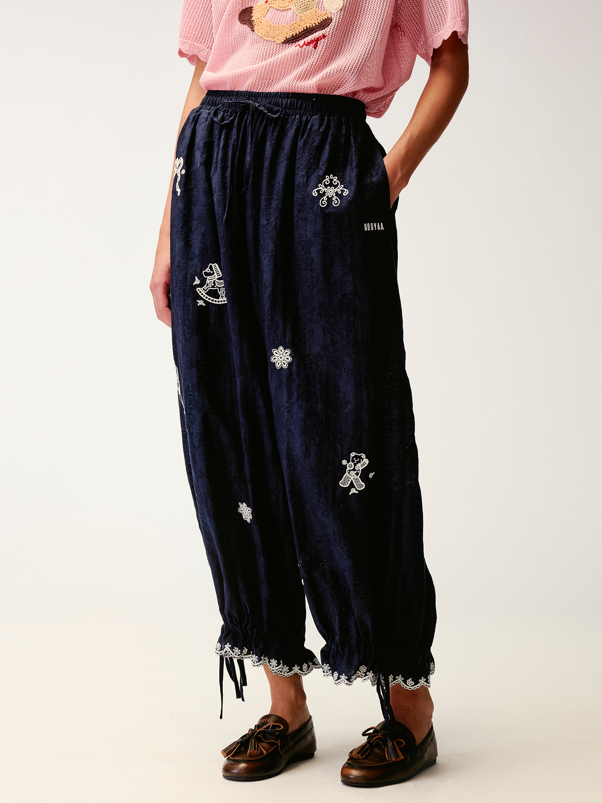 Openwork embroidered tencel-wool bloomers