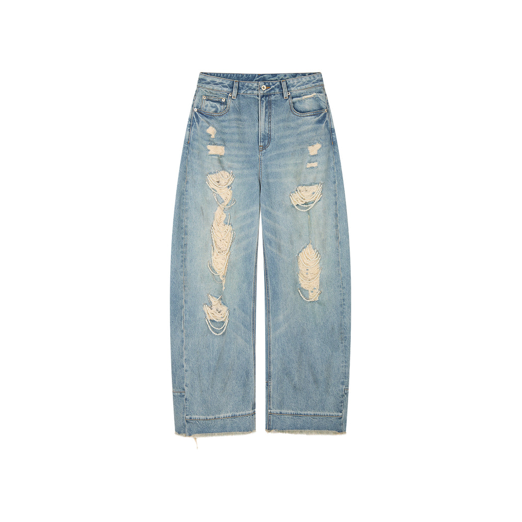 Pearl chain distressed jeans