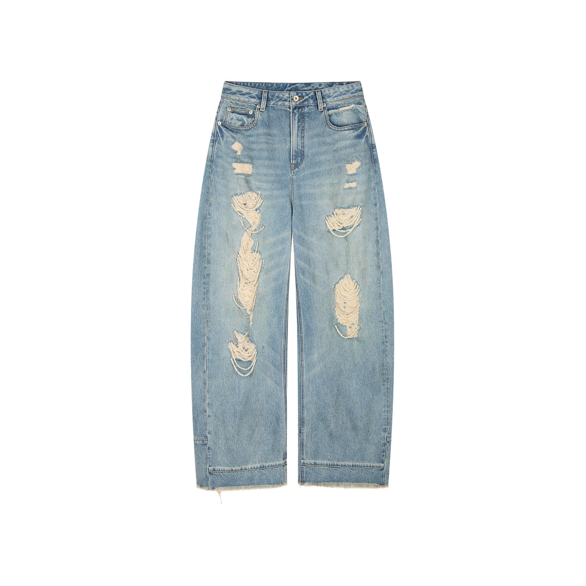 Pearl chain distressed jeans