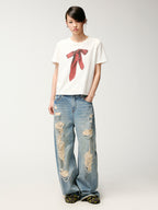 Pearl chain distressed jeans