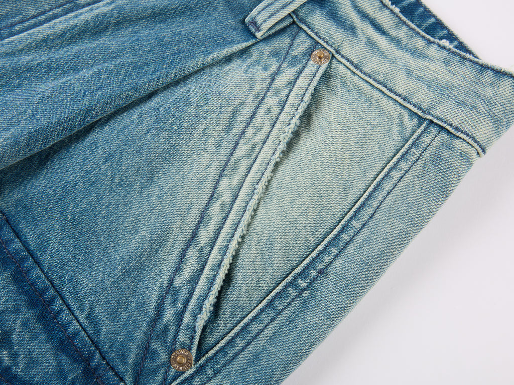 Multi-pocket denim cargo shorts