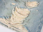 Pearl chain distressed denim shorts