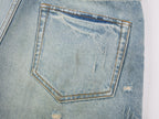 Pearl chain distressed denim shorts