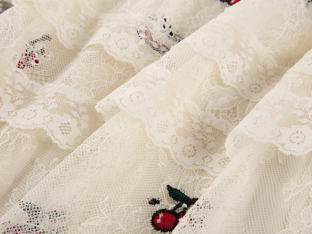 Embroidered sporty cherry lace tiered skirt