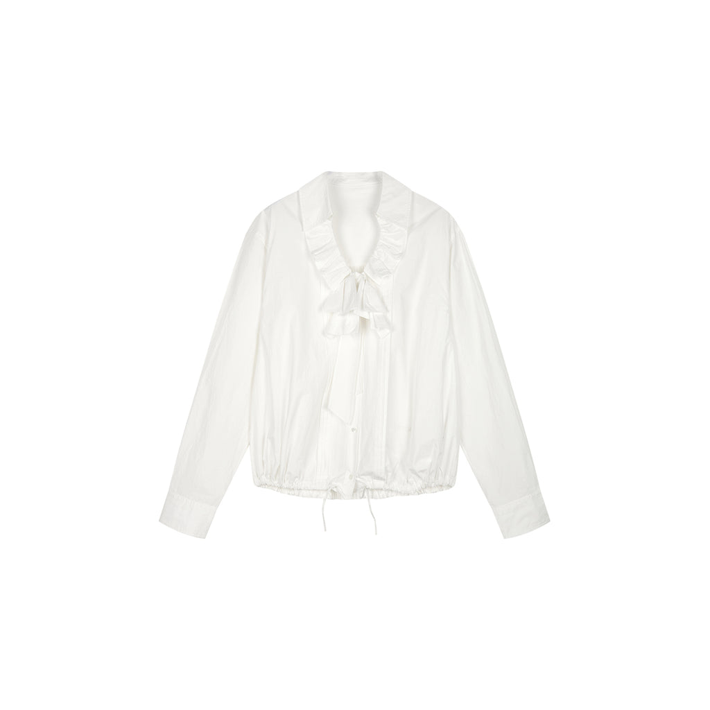 Bow-tie ruffle collar shirt
