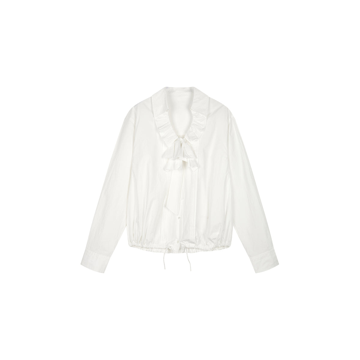 Bow-tie ruffle collar shirt